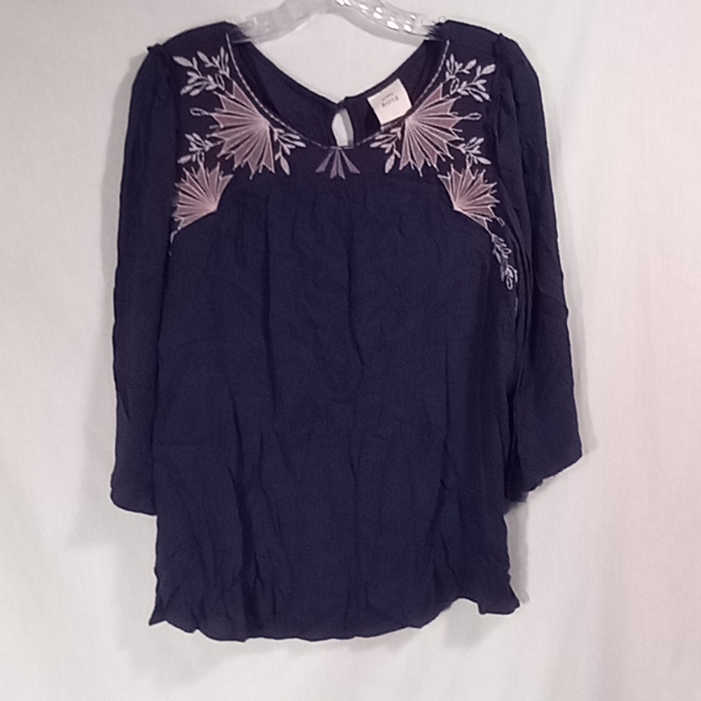 Knox Rose Navy Floral Print Boho Long Sleeve Top Size XXL
